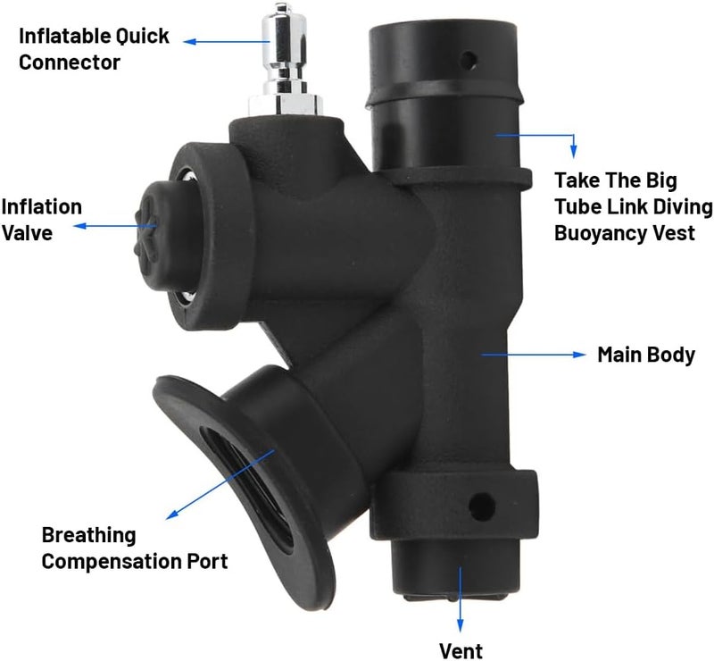 Glomora Scuba Diving Universal Power Inflator - 45° Oral Inflation K Shaped Valve, Relief Valve for Standard 1 Inch Hose Back Flying Side Mount BC - Image 4